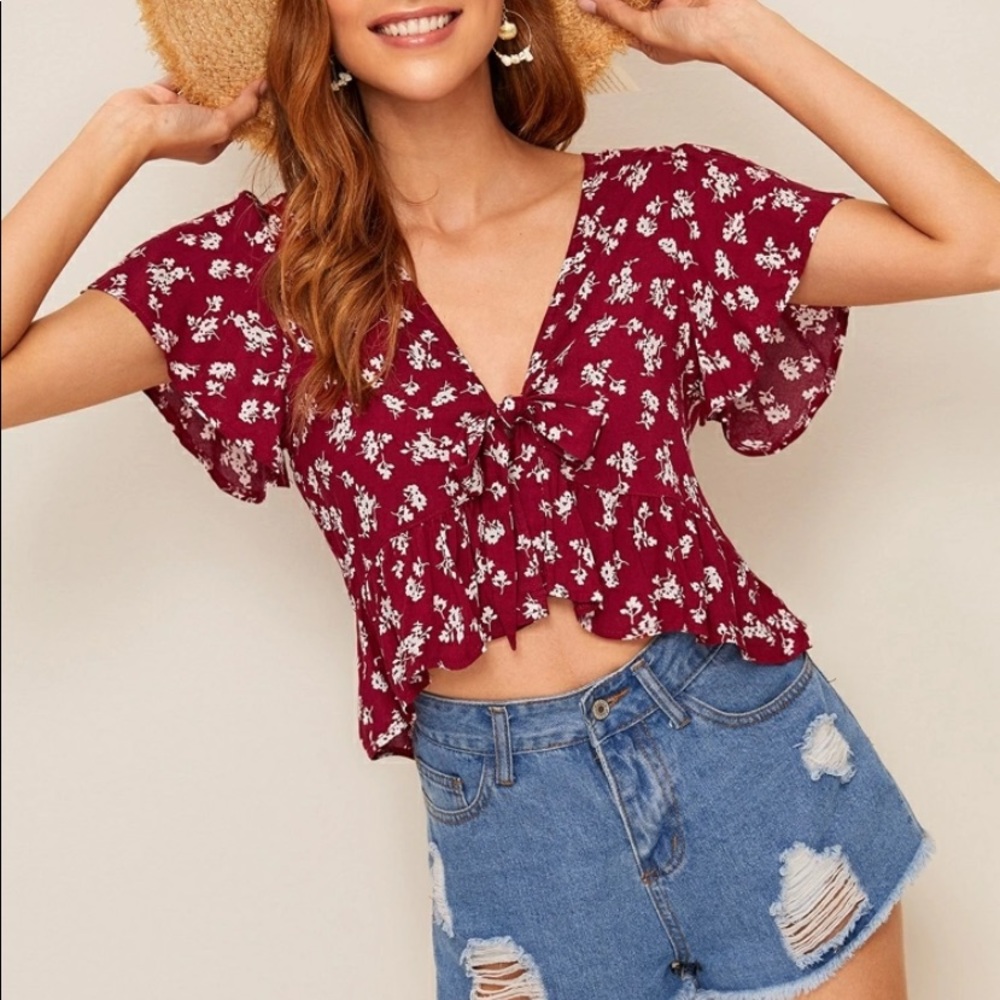 SHEIN Ruffle Tie Top